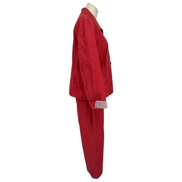 VTG LLBean Corduroy 14P Pants Suit Set 20P Jacket Pink Womens Embroidered Cuffs